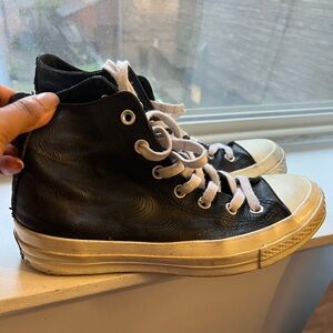 Converse Chuck 70 Hi Black Embossed Leather Unisex Sneakers 171459C NWT
